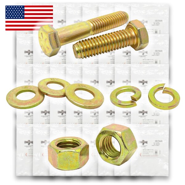 Boltsandnuts.Com Inch Grade 8 Fine Hex Cap Screws, Hex Nuts, Flat & Lock Washers Zinc Yellow Hardware - 2011 PCS Assortment Kit #492 - main